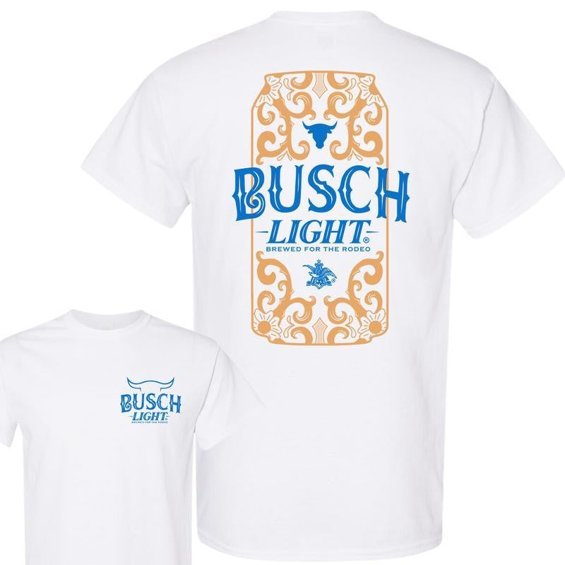 Busch Light Beer, Busch Light Rodeo 2-Sided T-shirt, Unisex T-Shirt, Cotton, Casual Graphic Round Neck T-shirt for Summer, Fashion Men's Top for Daily Wear