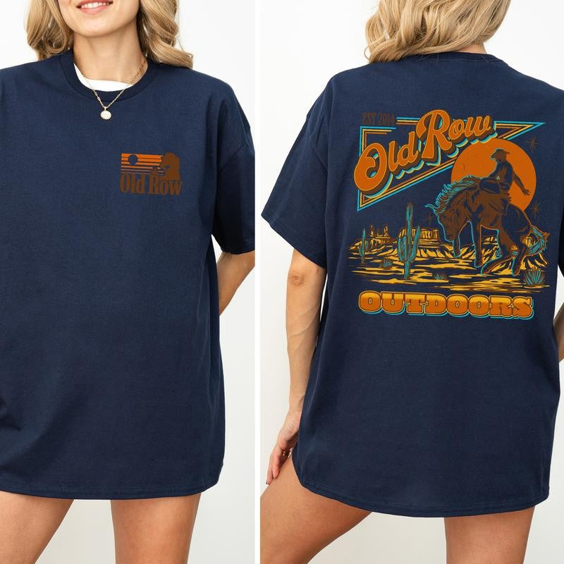 Old Row Outdoors Banquet Cowboy Graphic 2 Sided Shirt, Cowgirl Tshirt, Comfort Clothing, Cotton Fabric Tshirt, Printed Women's Top, Casual Womenswear