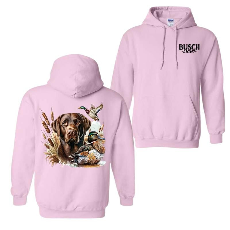 Busch Light Dog Friend Graphic 2 Sided Hoodie, Vintage Mallard Hunting Hoodie, Waterfowl Graphic Unisex Hoodie For Man For Women