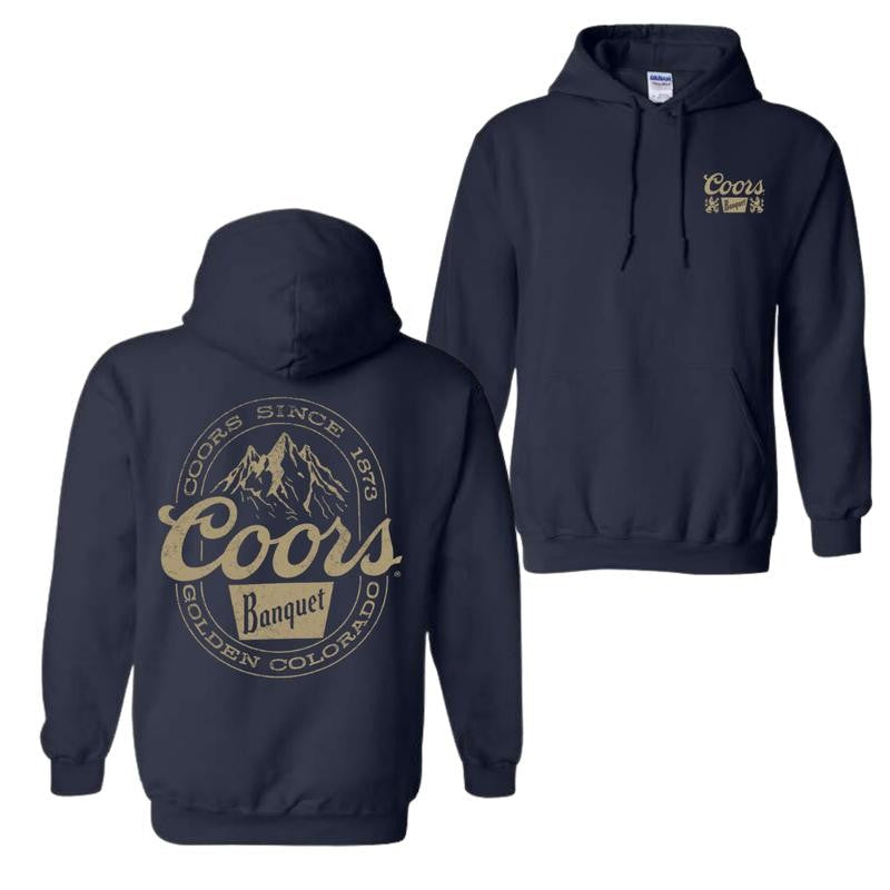 Coors Banquet Hoodie - Classic and Rugged Design Featuring Retro Coors Logo with Mountain Graphics, Comfortable Black Unisex Hoodie for Everyday Wear Menswear