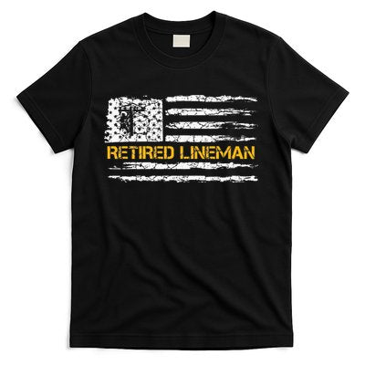 Vintage USA Flag Retired Electric Cable Lineman Retirement T-Shirt