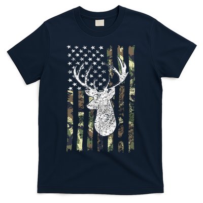 Whitetail Buck Deer Hunting American Camouflage USA Flag T-Shirt