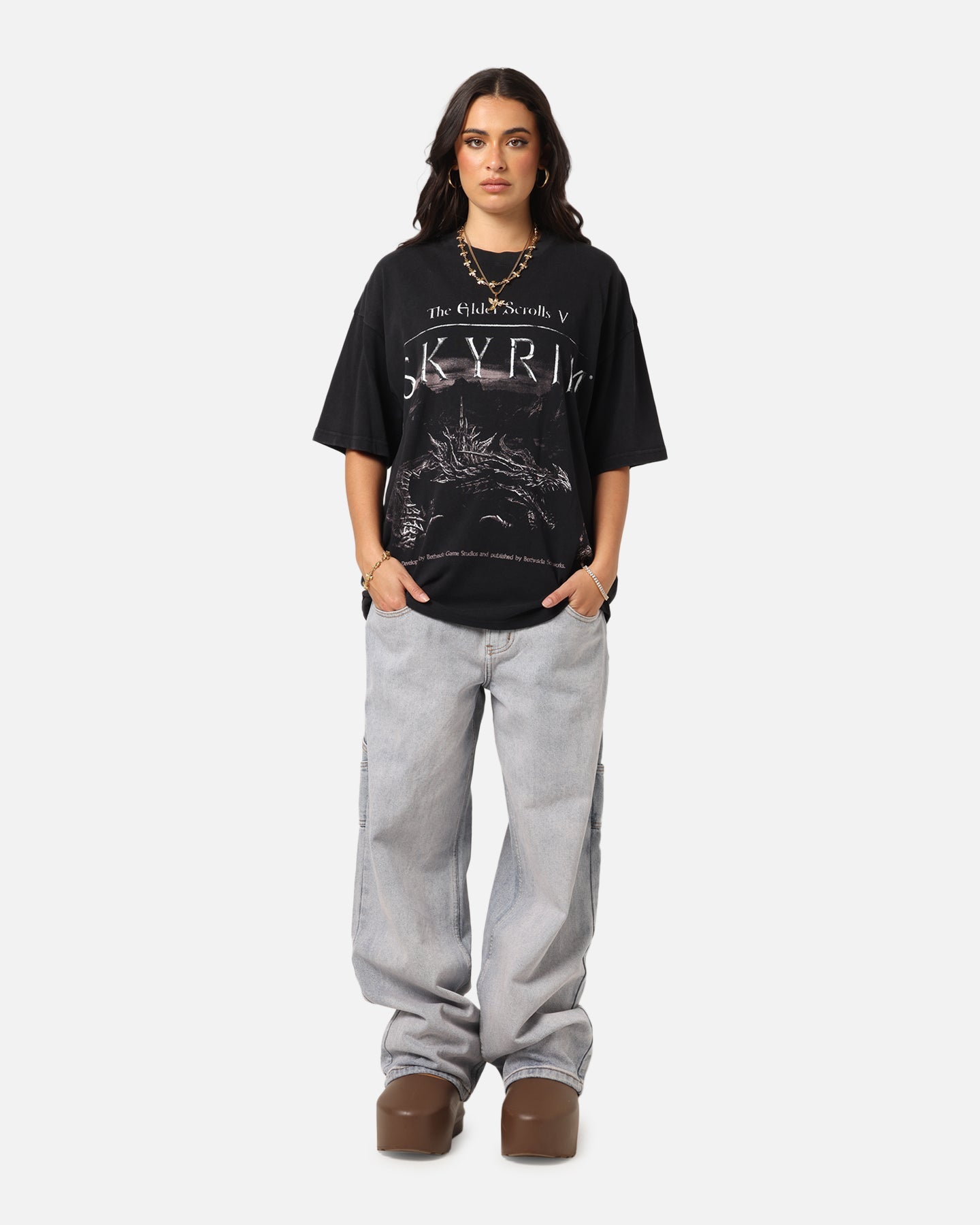73 Studio X The Elder Scrolls V: Skyrim '11 Dragonborn Vintage T-Shirt Black Acidwash Style001