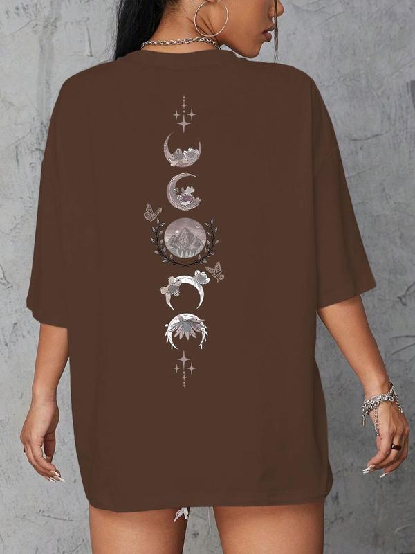 WomenswearÂ Mountain & Letter Print Round Neck Tee,Â ComfortÂ Trendy Casual Crew Neck Short Sleeve T-shirt for Daily Wear, Ladies Summer Outfit