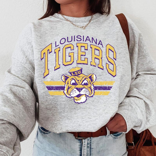 LSU Tigers Vintage  Football NCAA Sweatshirt, Vintage Sweatshirt NCAA, Classic Sport Sweatshirt, Gifts For Football Fan Sport