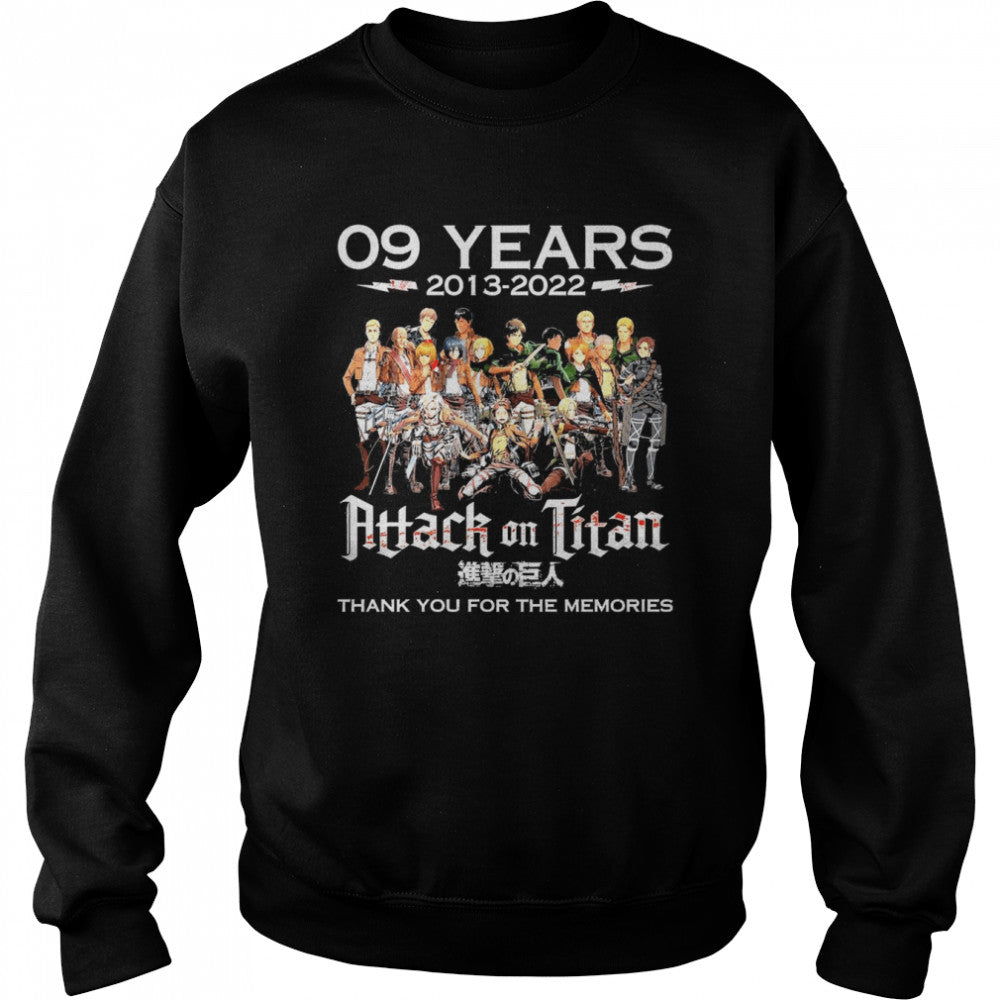 09 Years 2013-2022 Attack On Titan Signature Thank You For The memories Shirts