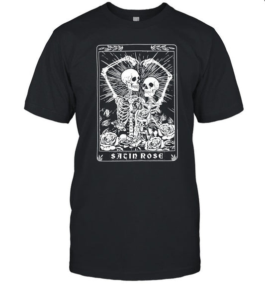 Michelle Otter Coolane Skeleton & Letter Graphic Thermal Lined Sacin Rose T Shirt