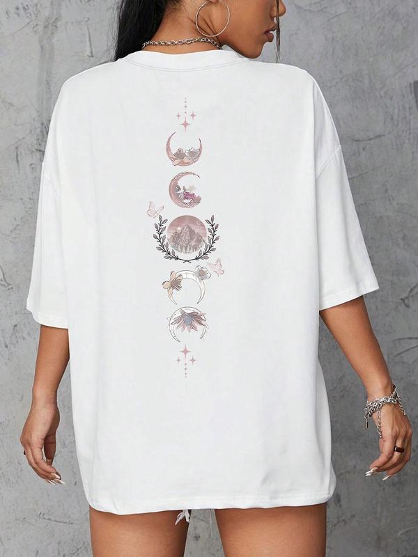 WomenswearÂ Mountain & Letter Print Round Neck Tee,Â ComfortÂ Trendy Casual Crew Neck Short Sleeve T-shirt for Daily Wear, Ladies Summer Outfit