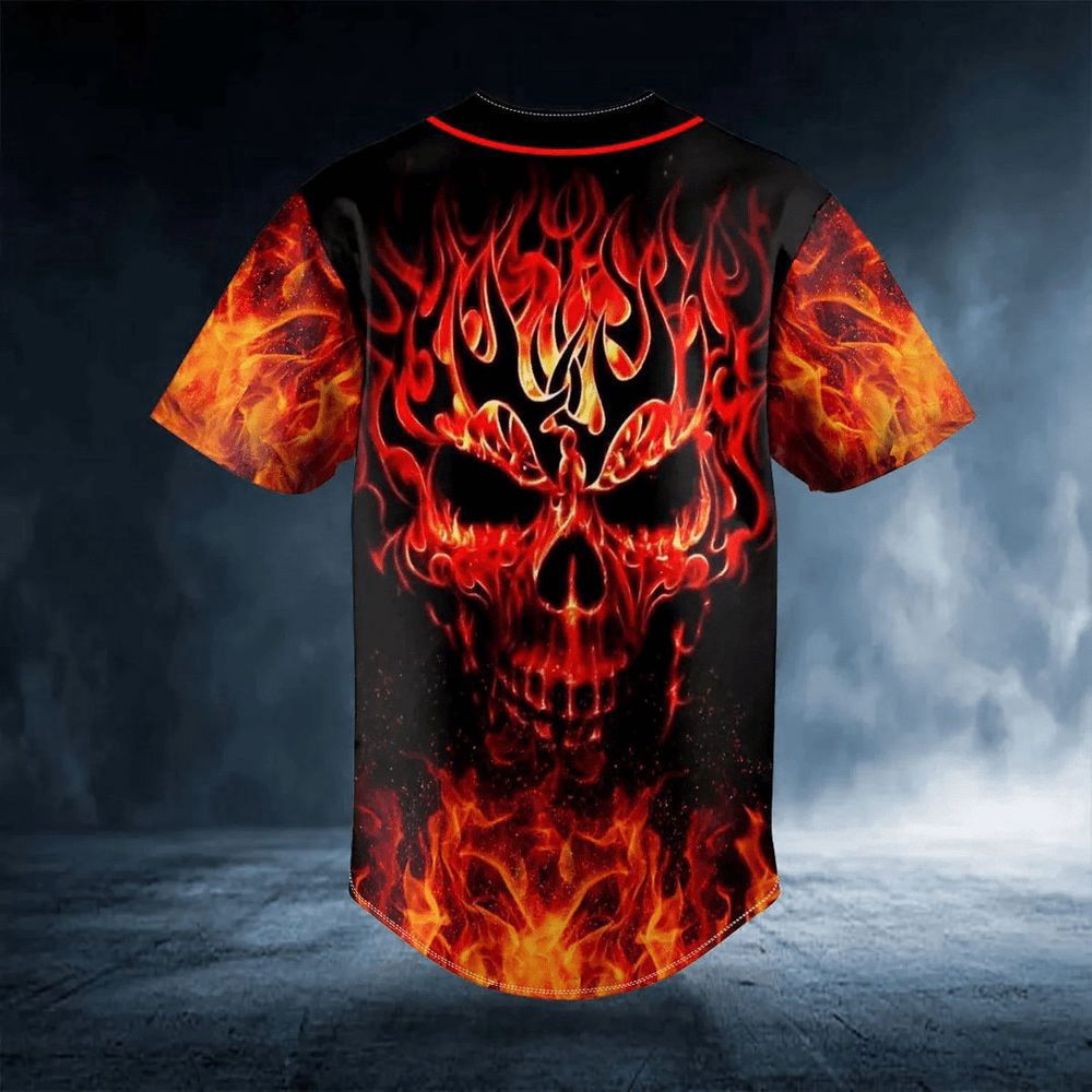 Head Fire Skull Custom name Baseball Jersey For Men Women, Men's Baseball Jersey For Men Women - lylyprint.com