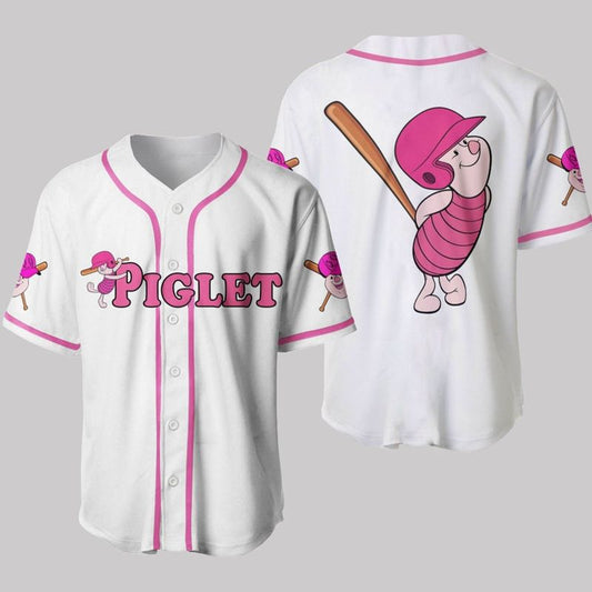Piglet The Catcher Winnie The Pooh Disney Cartoon Graphics All Over Print 3D Unisex Baseball Jersey - Bafud