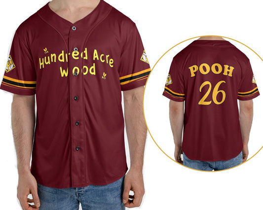 Winnie The Pooh Hundred Acre Wood 2 Sided Baseball Jersey Shirt, Disney Pooh Bear Sport - Bafud