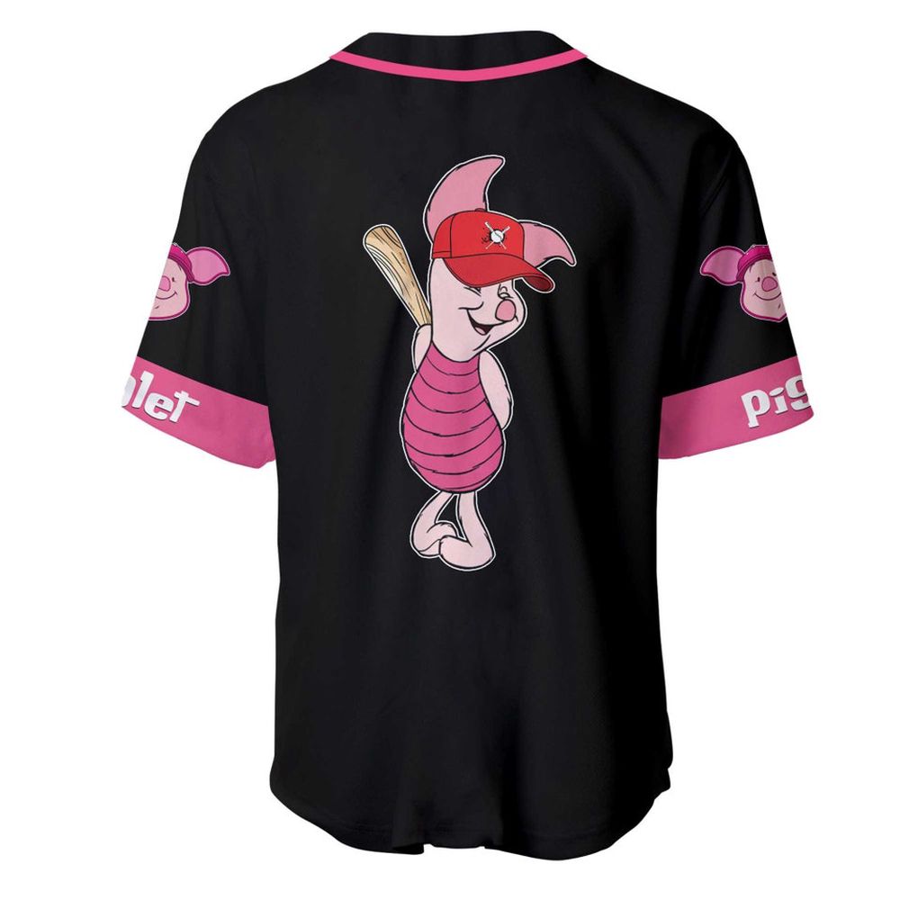 Piglet Winnie the Pooh Black Pink Disney Unisex Cartoon Custom Baseball Jersey - Bafud