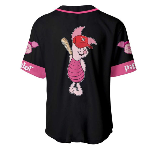 Piglet Winnie the Pooh Black Pink Disney Unisex Cartoon Custom Baseball Jersey - Bafud