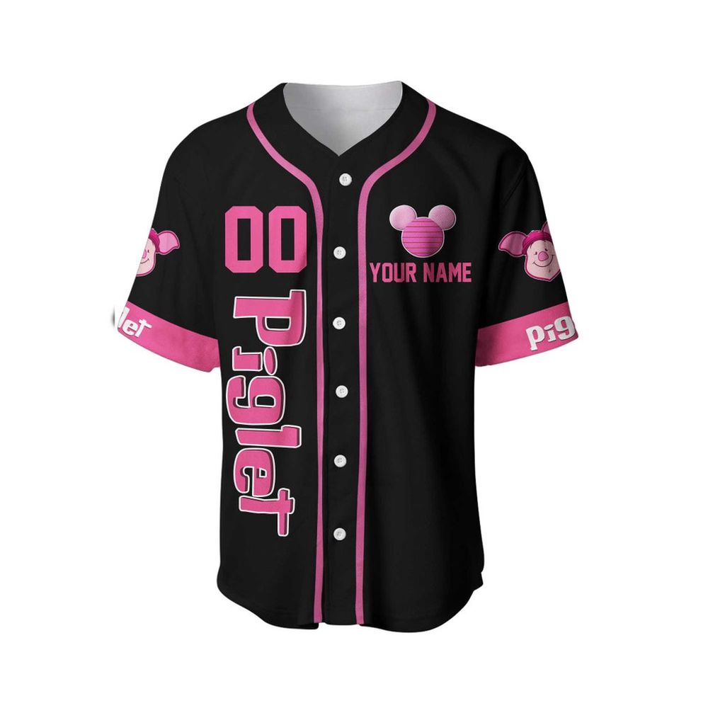 Piglet Winnie the Pooh Black Pink Disney Unisex Cartoon Custom Baseball Jersey - Bafud