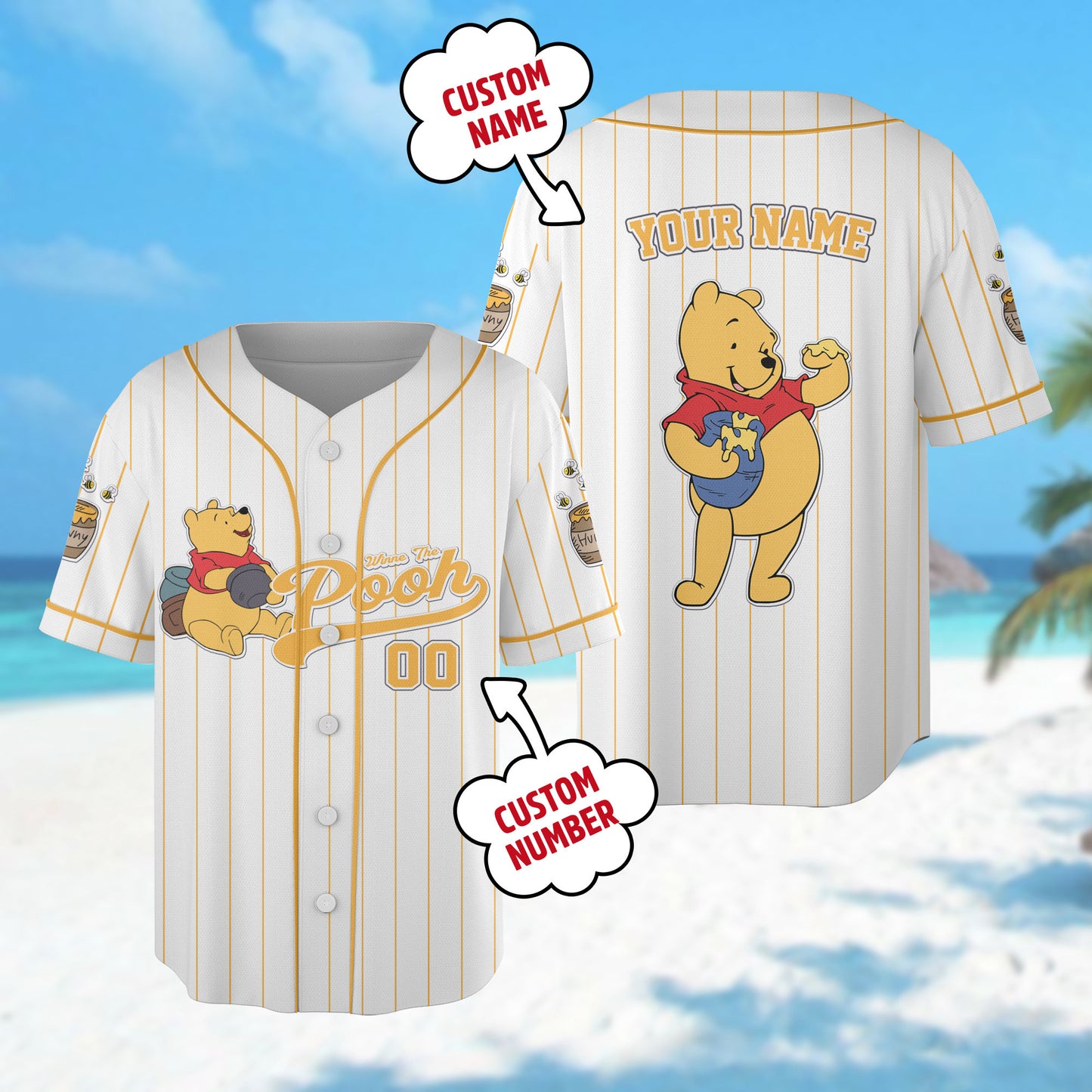 Custom Winnie the Pooh Baseball Jersey, Pooh Baseball Team Outfit, Honey Bear Jersey, Magic Kingdom Family Trip Shirt, Birthday Gift For Kid - Bafud