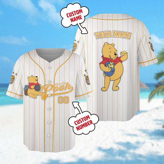 Custom Winnie the Pooh Baseball Jersey, Pooh Baseball Team Outfit, Honey Bear Jersey, Magic Kingdom Family Trip Shirt, Birthday Gift For Kid - Bafud