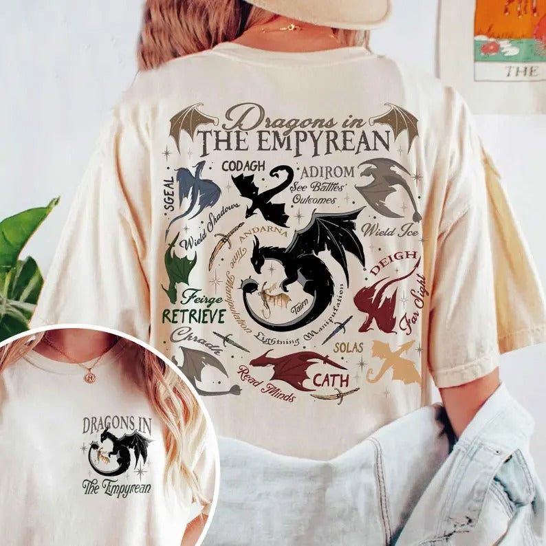 2 Slides, Dragons in Fourth Wing Shirt, Dragon in the Empyrean Shirt, Violet Sorrengail Tairn Shirt, Tairn & Andarna Shirt, Basgiath War College Shirt