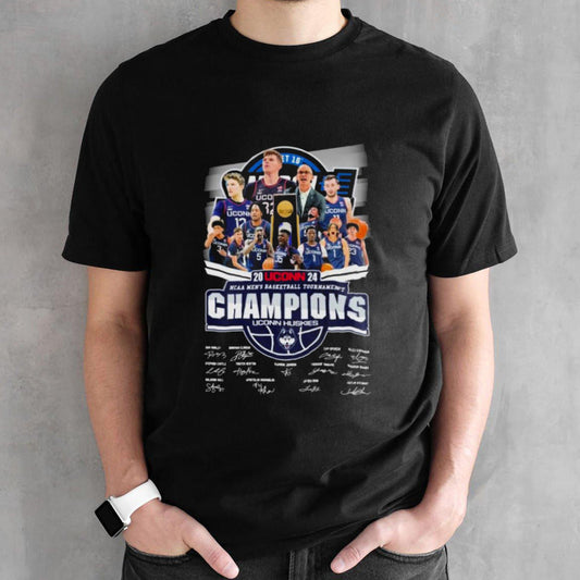 2024 Uconn NCAA Mensâ€™s Basketball Tournament Champions Uconn Huskies Signatures Shirts