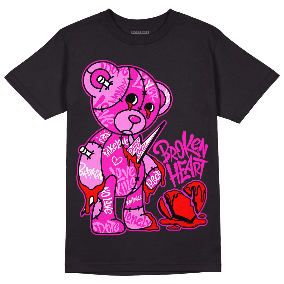 Dunk Low Active Fuchsia DopeSkill T-Shirt Broken Heart Graphic