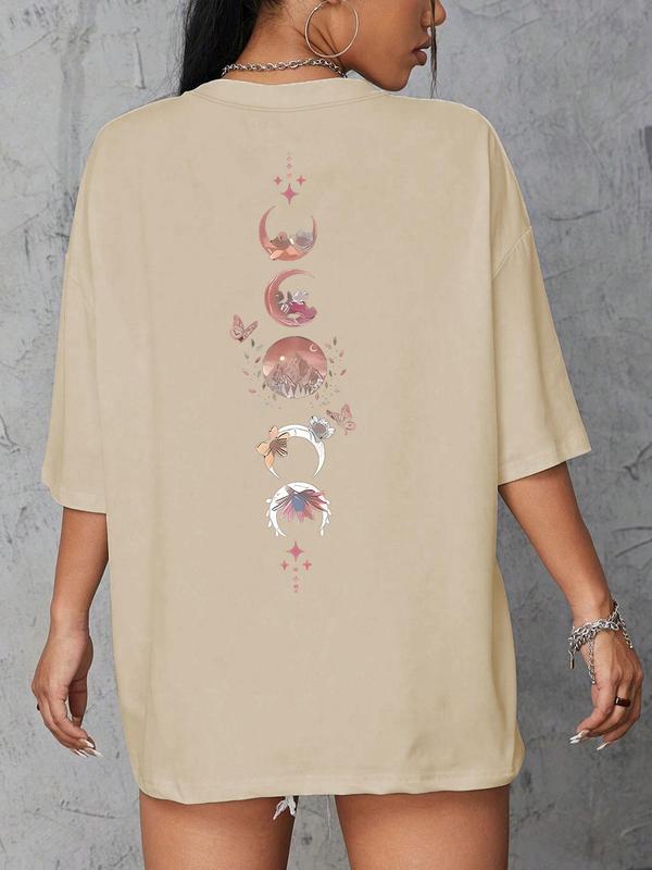 WomenswearÂ Mountain & Letter Print Round Neck Tee,Â ComfortÂ Trendy Casual Crew Neck Short Sleeve T-shirt for Daily Wear, Ladies Summer Outfit