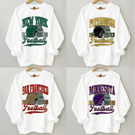 All Teams Football Vintage Style Crewneck White Sweatshirt, Vintage All Teams Football White Sweatshirt