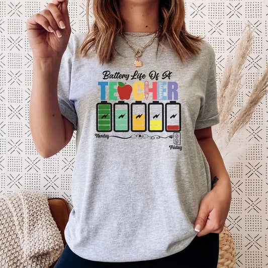 Back To School Battery Life of a Teacher Shirt, Funny Teacher Shirt, Back To School Shirt, Gift For Teachers, Teacher Life Humor Top, Teacher Appreciation