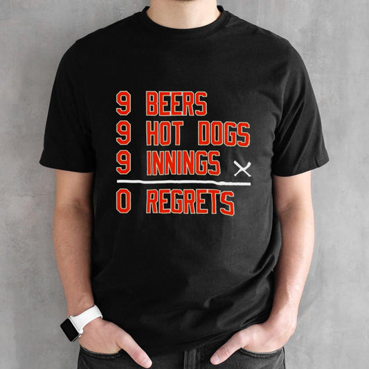 Baltimore Baseball 9 beers 9 hot 9 dogs innings 0 regrets shirt