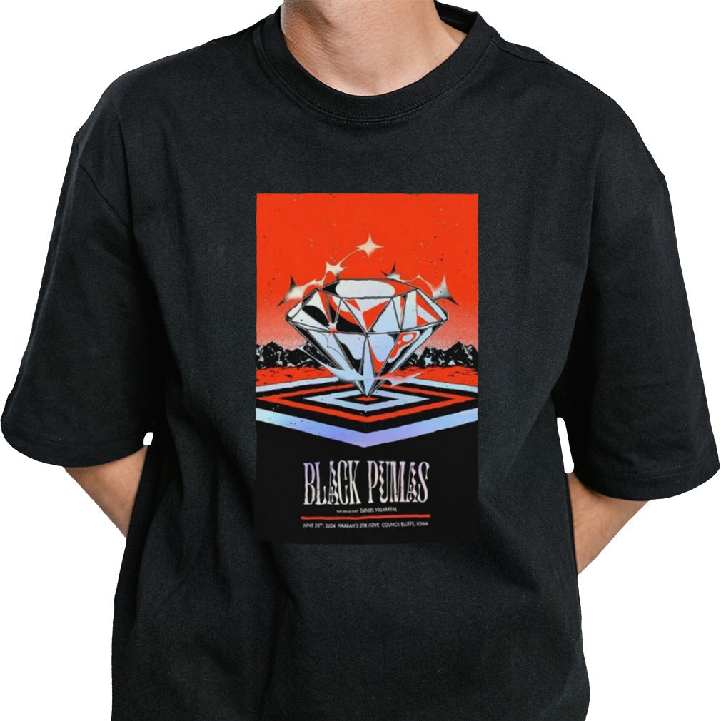 Black Pumas June 20 2024 Harrahâ€™s Stir Cove Council Bluffs, Iowa Tour Poster Shirt