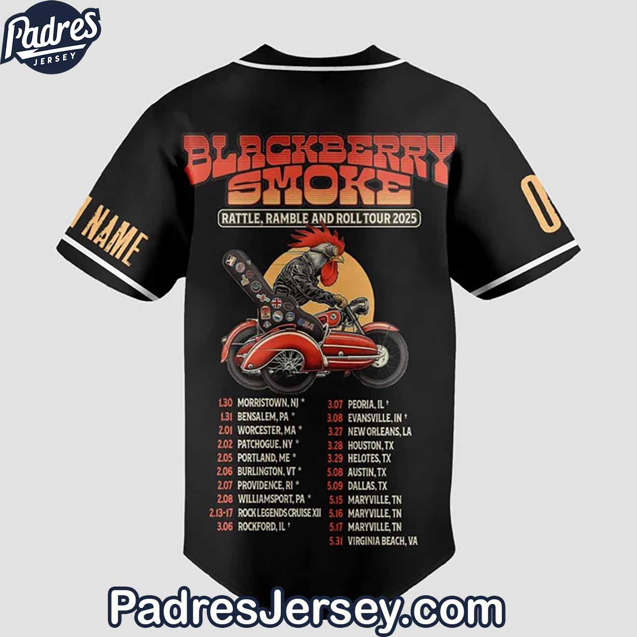Blackberry Smoke Baseball Jersey Outfit- Rattle, Rattle And Roll Tour 2025 - Padres Jersey Oasis: Elevate Your Baseball Style Game