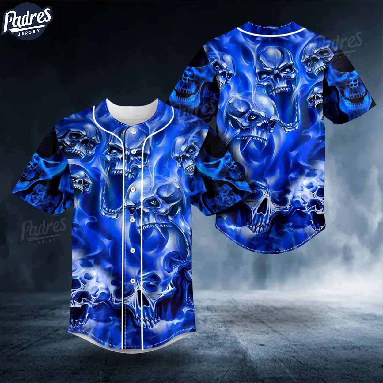 Blue Flame Pile Skull Baseball Jersey - Padres Jersey Oasis: Elevate Your Baseball Style Game