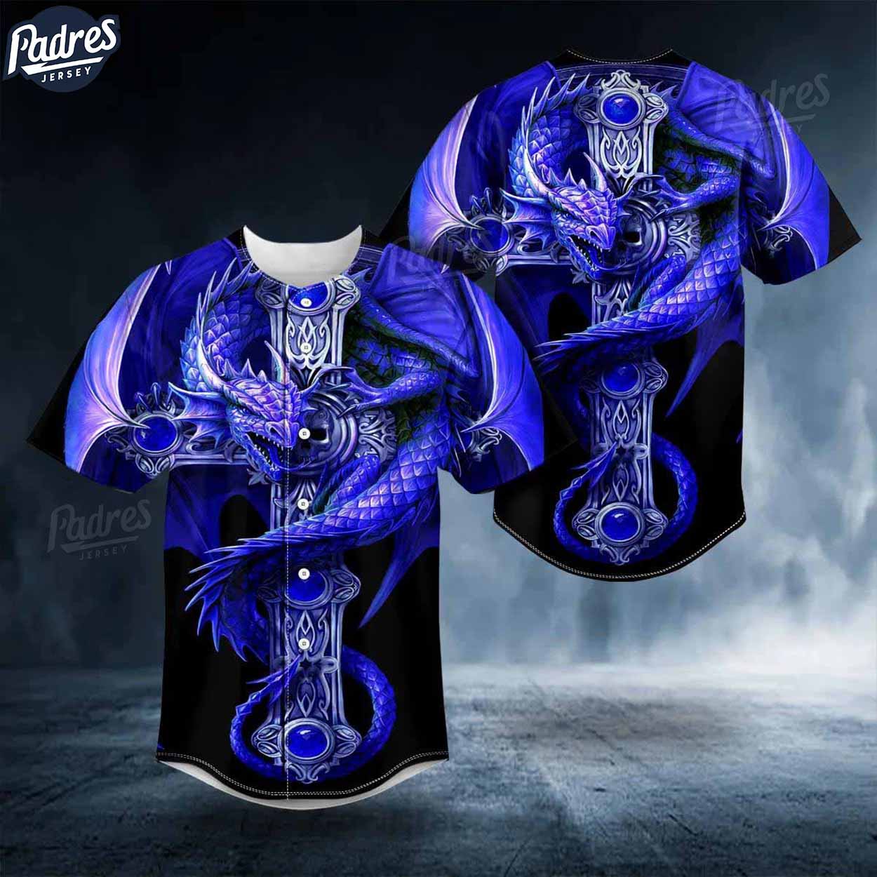 Blue Gothic Dragon Skull Baseball Jersey - Padres Jersey Oasis: Elevate Your Baseball Style Game