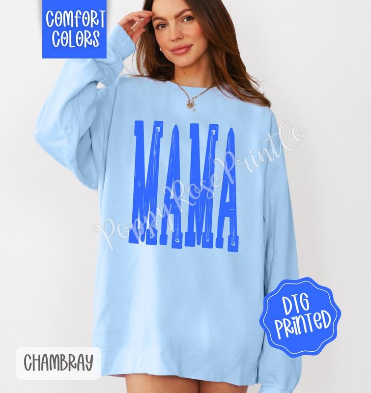 Bright Blue Mama Comfort Colors Sweatshirt, Cute Mom Sweater, Trendy Crewneck, Mother's Day Gift