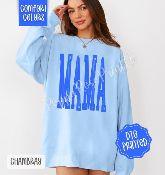 Bright Blue Mama Comfort Colors Sweatshirt, Cute Mom Sweater, Trendy Crewneck, Mother's Day Gift