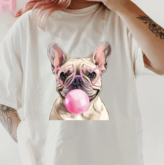 Bubblegum French Bulldog Shirt~ Unisex Apparel Relaxed Fit Printed In The USA Clothing Womenswear Casual Comfort Cotton Top Athletic Boho Chic