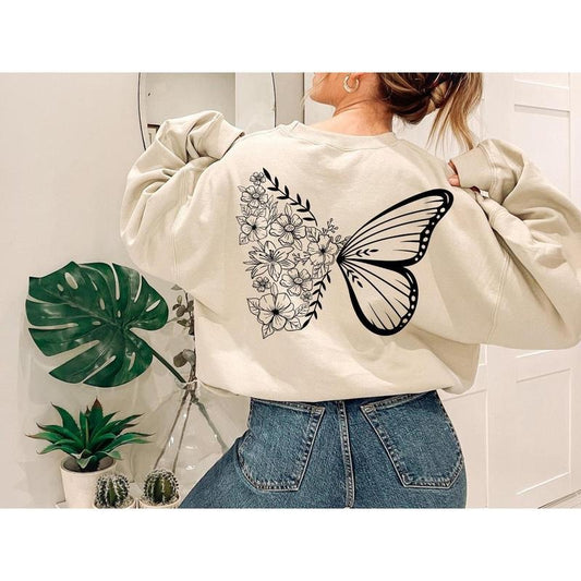 Butterfly Hoodie, Floral Butterfly Shirts, Floral Aesthetic Sweatshirt, Animals Tee, Nature Lovers Gifts, Butterfly Graphic Shirts