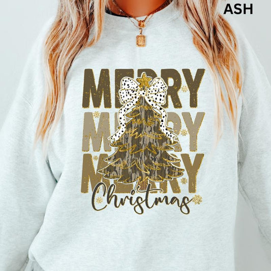Camo Merry Christmas Bow Sweatshirt Christmas Winter Graphic Long Sleeve Casual Cotton Polyester Oversized sweatshirt - Comfort Crewneck Menswear