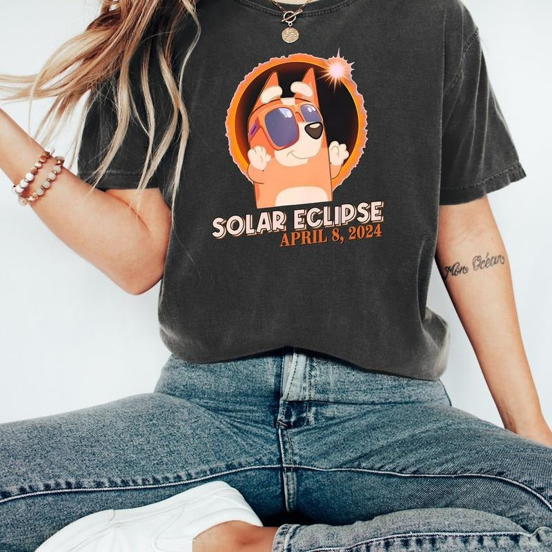 Cartoon Solar Eclipse Shirt, Blue Dog Bingo Eclipse, Total Solar Eclipse 2024 Shirt, Funny Eclipse Shirt, Path of Totality