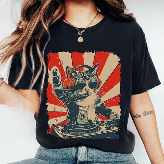 Cat DJ Tshirt, Funny Cat Shirt, Men's Kitten Disc Jockey Design, Dance Party Cat Lover Shirt, Pet T-shirt, Cat Lovers Gifts