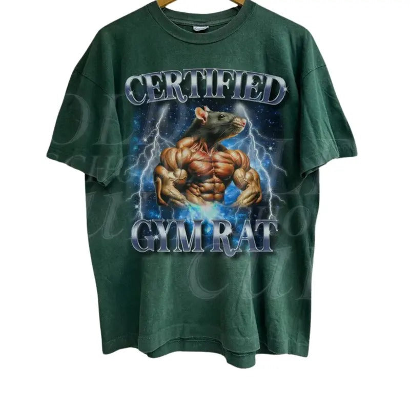 Certified Gym Rat Funny Vintage 90s Style T-Shirt, Unisex Retro Gym Graphic Tee, Pump Cover Rat Shirt, Gym Lovers Gift, Funny Gym Meme Shirt