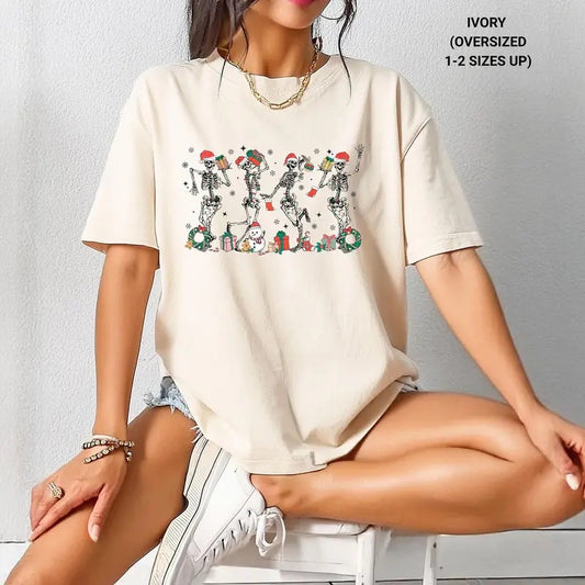 Christmas Shirt Dancing Skeleton T-shirt Fun Xmas Shirt Retro Christmas Shirt Fun Holiday Tee Vintage Style Christmas
