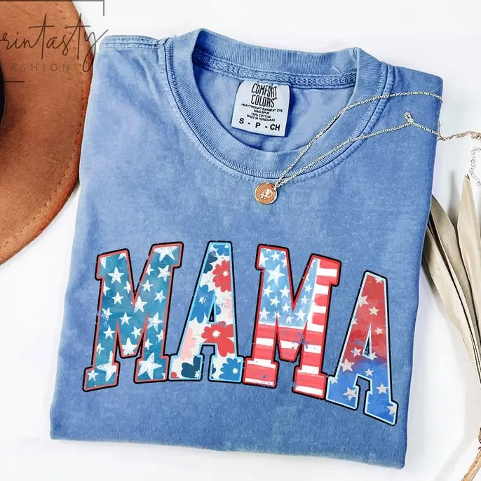 Comfort Color American Mama t-shirt, Mama T-Shirt, Retro Mama America tee, 4th of July T-Shirt, American Mama, Retro USA Comfort Color Shirt, USA Shirt