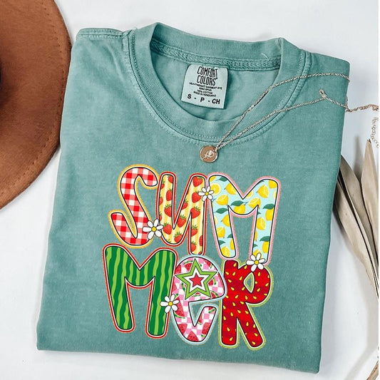 Comfort Colors Summer Tropical Fruit Shirt, Preppy Summer Shirt, Watermelon Lemon Strawberry Summer Vacation Shirt, Unisex T-Shirt