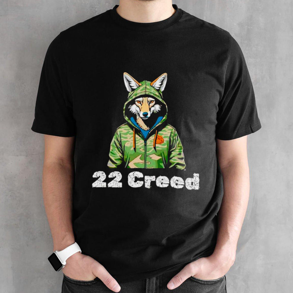 Coyote in hood 22 creed graphic hunting shirts