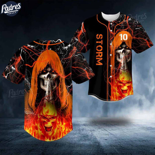 Custom Black Grim Reaper Praying Storm Skull Baseball Jersey - Padres Jersey Oasis: Elevate Your Baseball Style Game