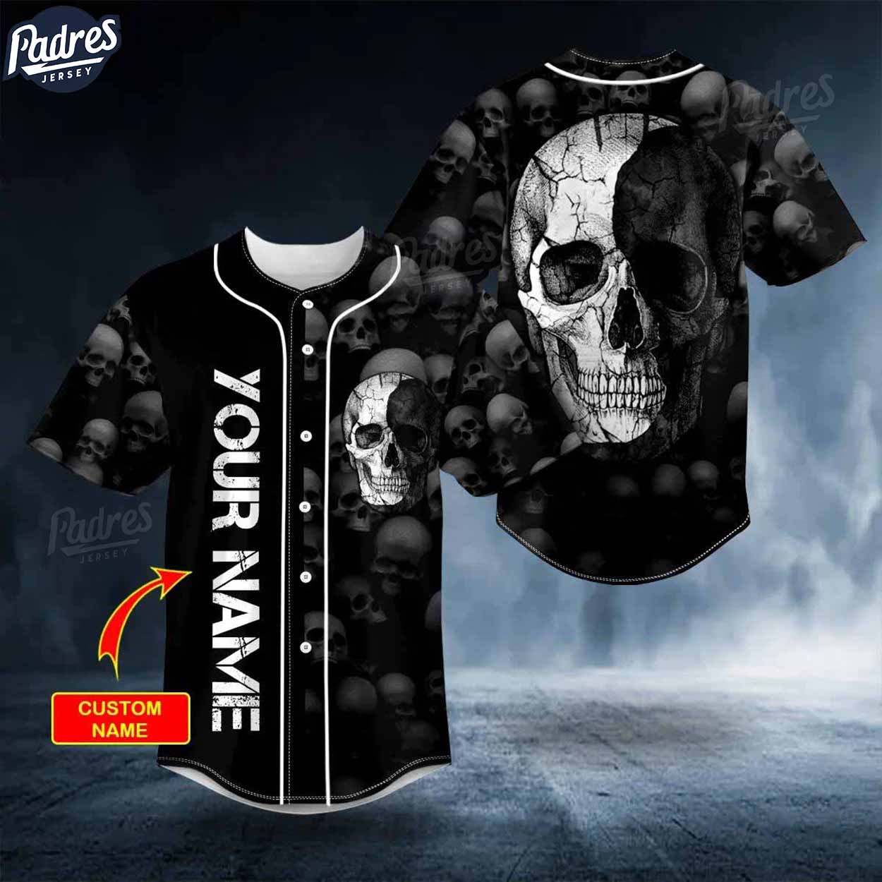 Custom Black White Crack Skull Baseball Jersey - Padres Jersey Oasis: Elevate Your Baseball Style Game