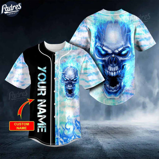 Custom Blue Fire Skull Baseball Jersey - Padres Jersey Oasis: Elevate Your Baseball Style Game