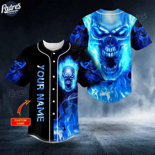Custom Blue Flaming Skull Base Jersey Style 3D - Padres Jersey Oasis: Elevate Your Baseball Style Game