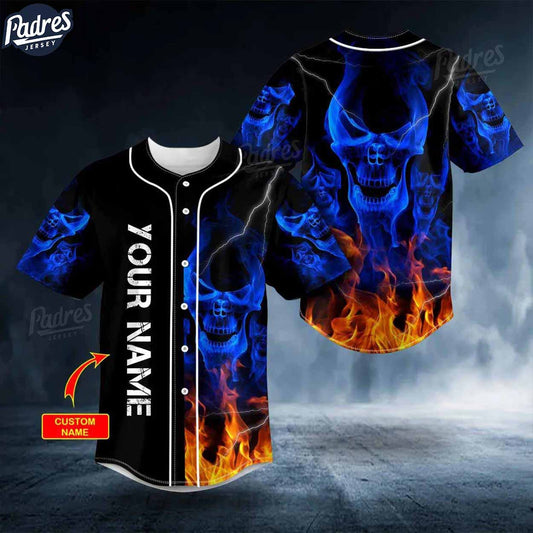 Custom Blue Smoke Skeleton Fire Skull Baseball Jersey - Padres Jersey Oasis: Elevate Your Baseball Style Game