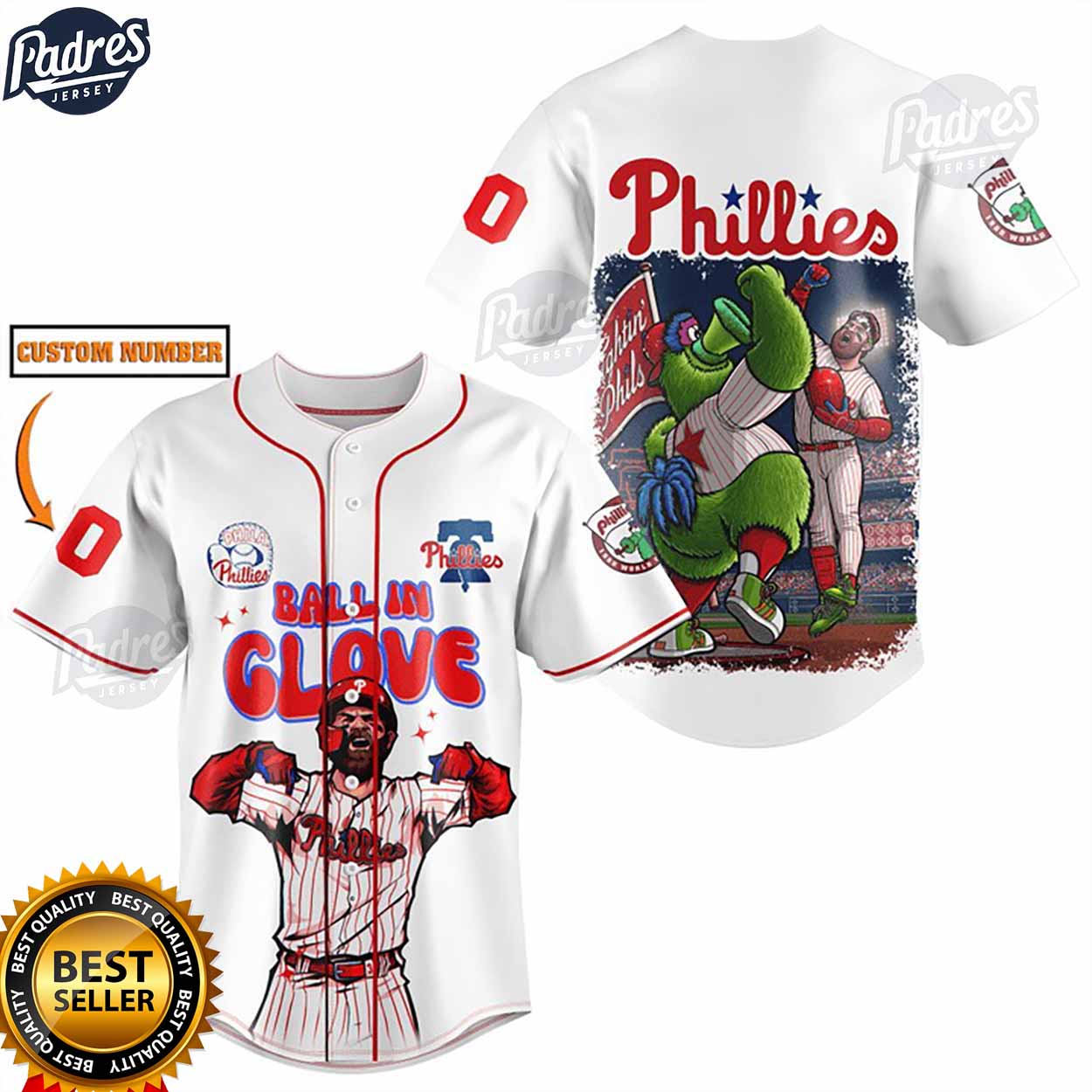 Custom MLB Philadelphia Phillies Ball In Glove Baseball Jersey Style - Padres Jersey Oasis: Elevate Your Baseball Style Game