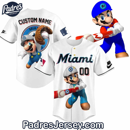 Custom Name Miami Marlins Super Mario Baseball Jersey - Padres Jersey Oasis: Elevate Your Baseball Style Game